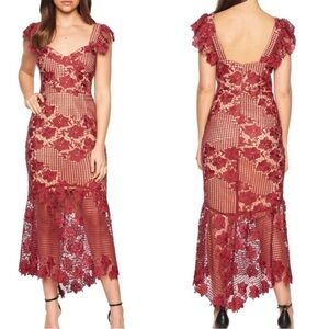 Bardot Red Lace Midi Dress